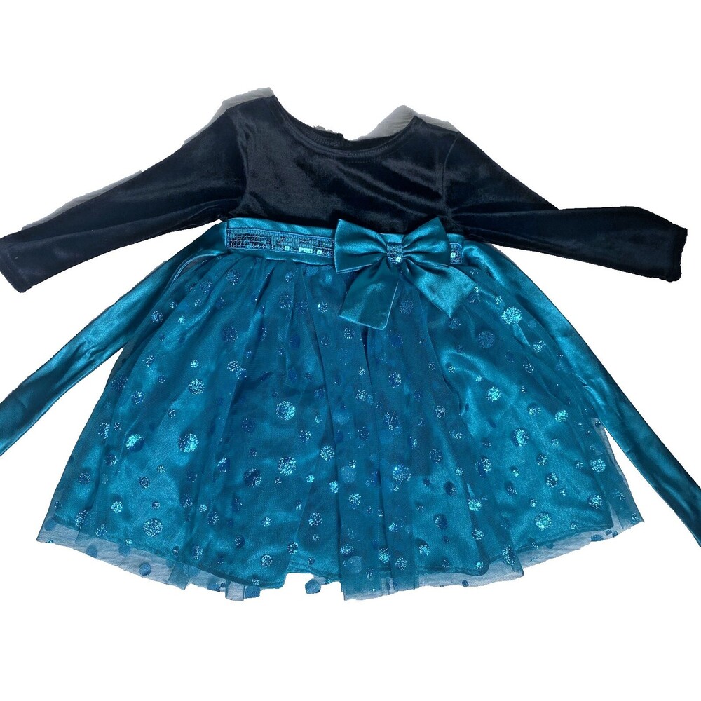 Girls Holiday Dress Special Festive Fancy 18 Months NWT Black Velvet Turquoise